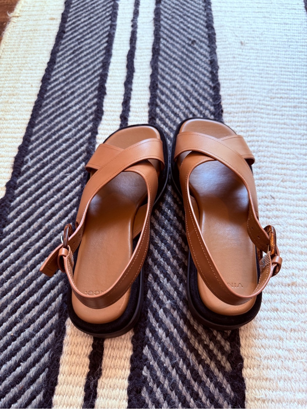 Vince Tan Leather Crisscross Slingback Sandals - Picture 7 of 8